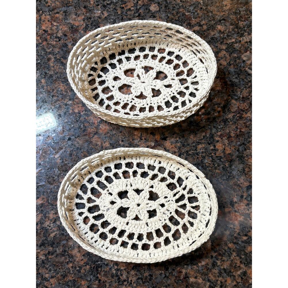 Vintage Crocheted Oval Trinket Box with Lid - Picture 2 of 6